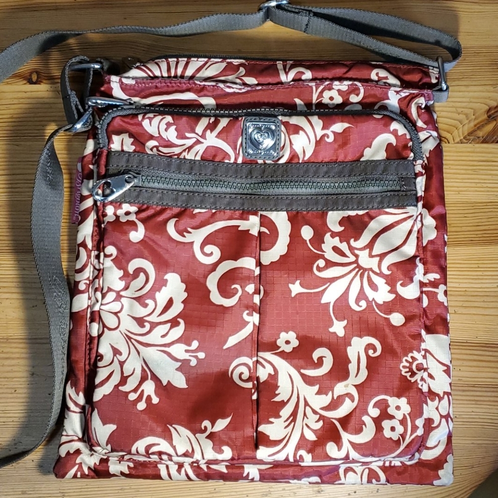 Brighton Maroon , cream and brown crossbody bag